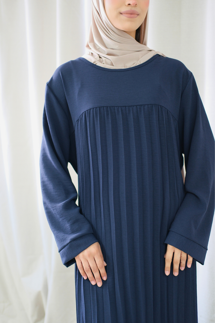Aria Navy Pleated Dress