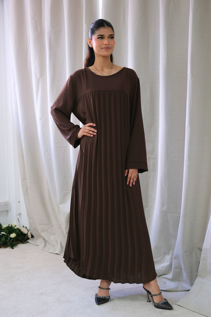 Aria Brown Pleated Dress