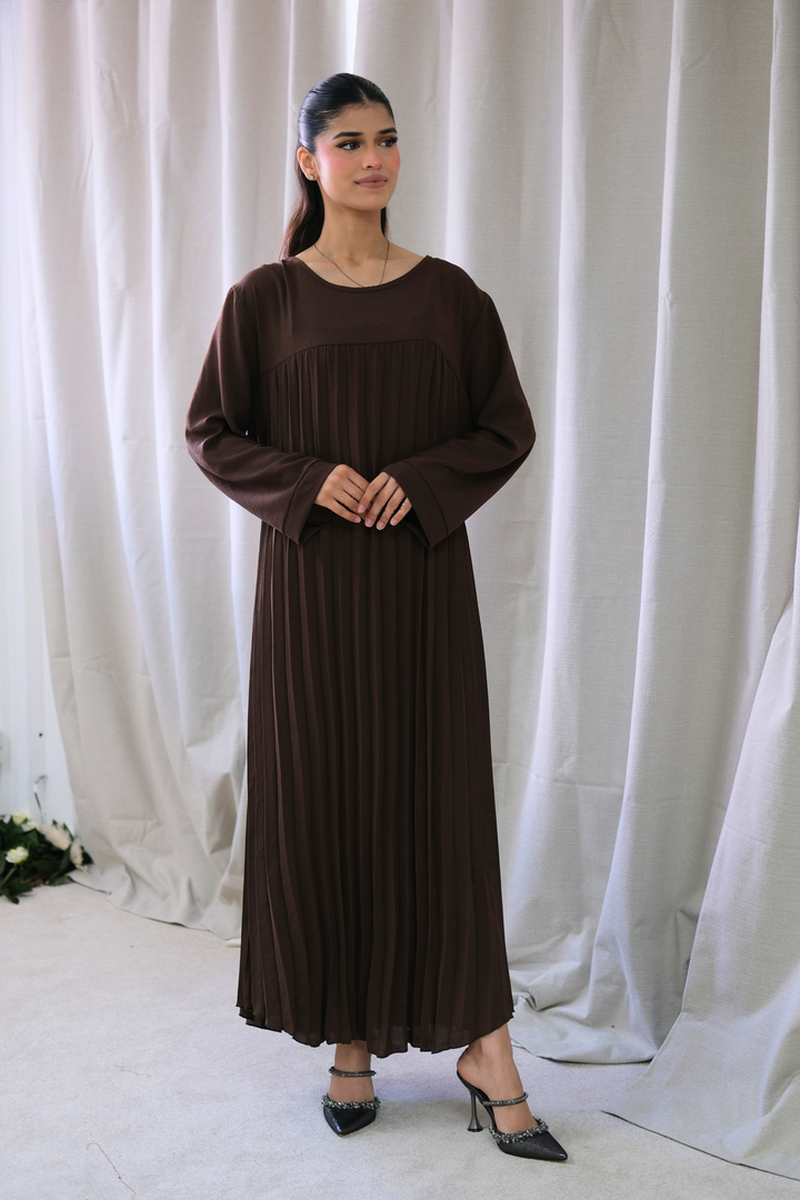 Aria Brown Pleated Dress