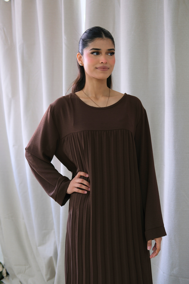 Aria Brown Pleated Dress