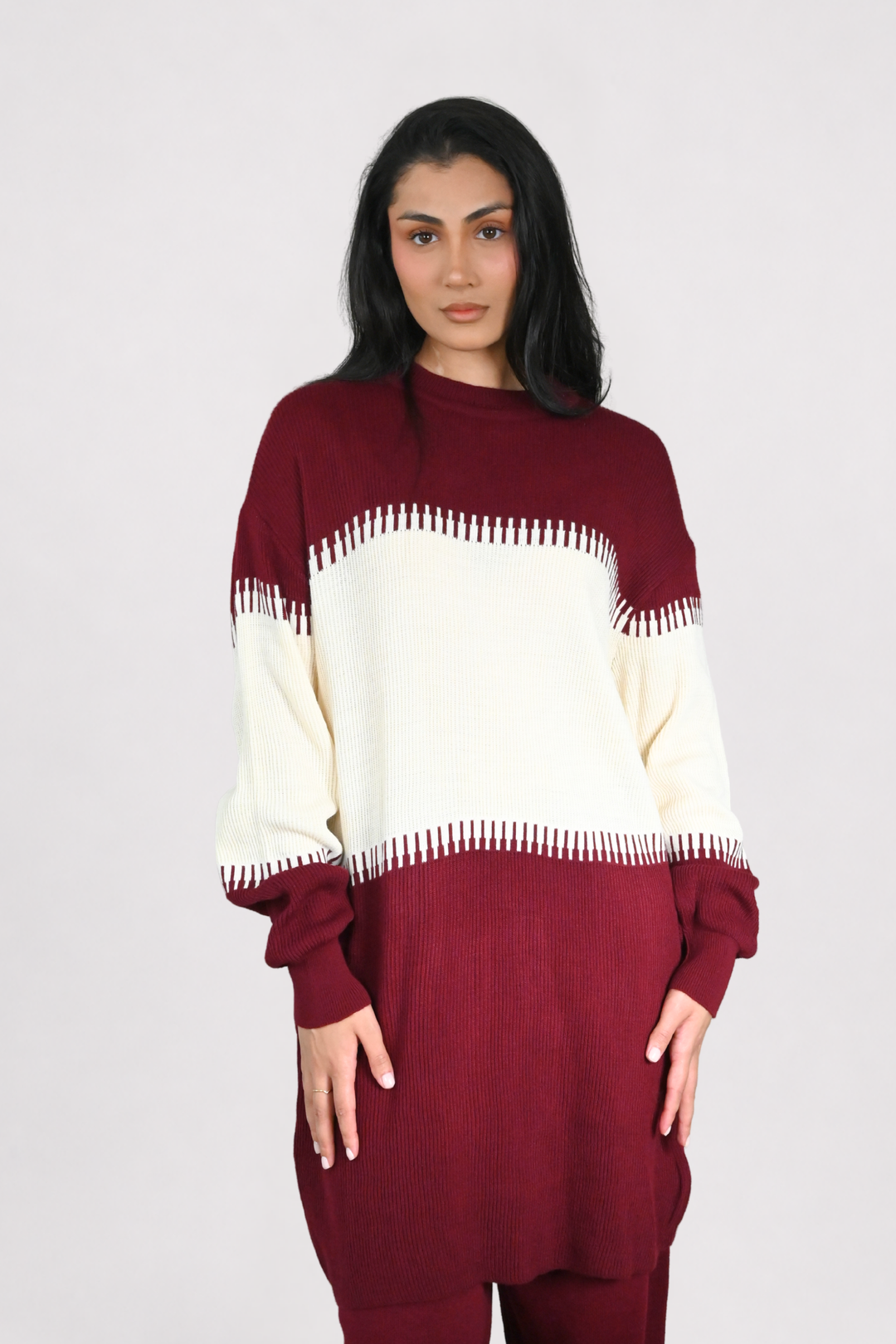 Wine Contrast Knit Co-Ord