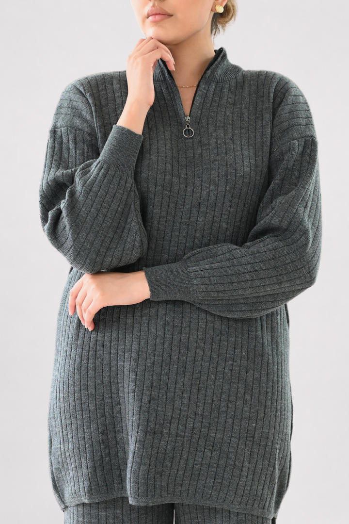 Grey Ribbed Knit Co-ord