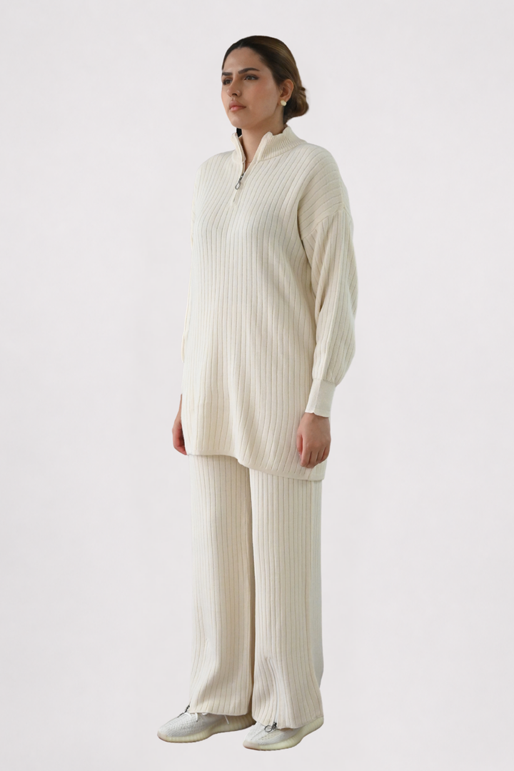 Cream Ribbed Knit Co-ord