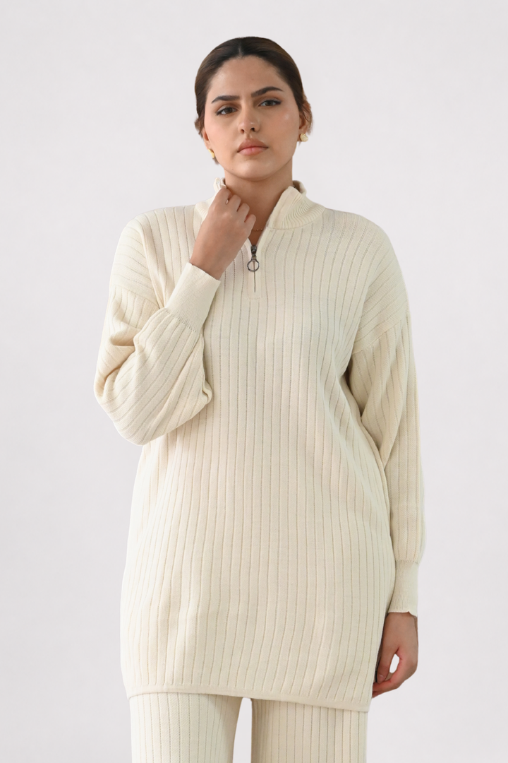 Cream Ribbed Knit Co-ord