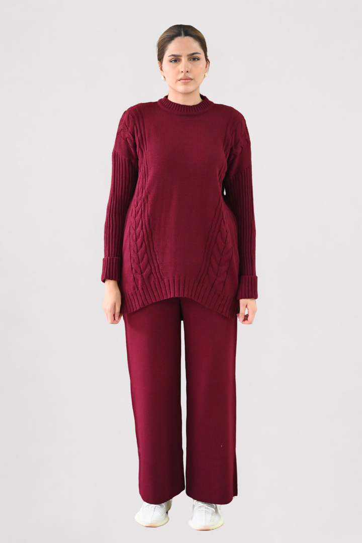 Wine Cable Knit Co-ord