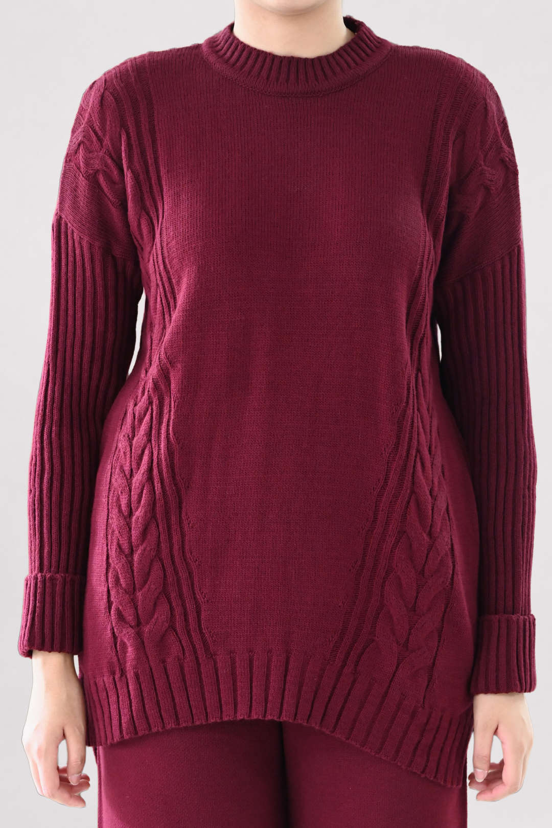 Wine Cable Knit Co-ord