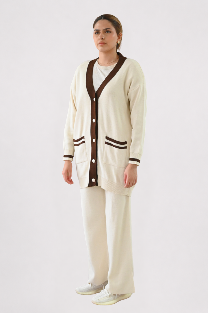 Cream Contrast Trim Knit Co-ord