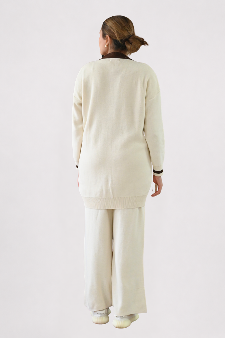Cream Contrast Trim Knit Co-ord