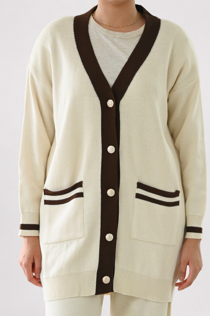 Cream Contrast Trim Knit Co-ord