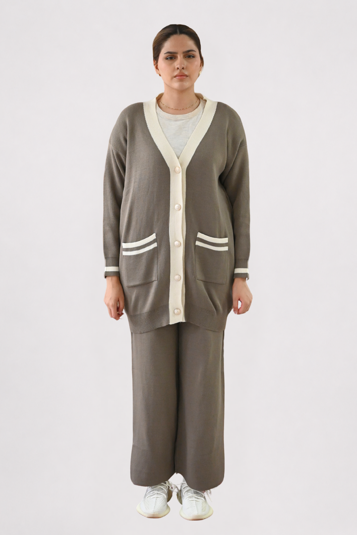 Mocha Contrast Trim Knit Co-ord