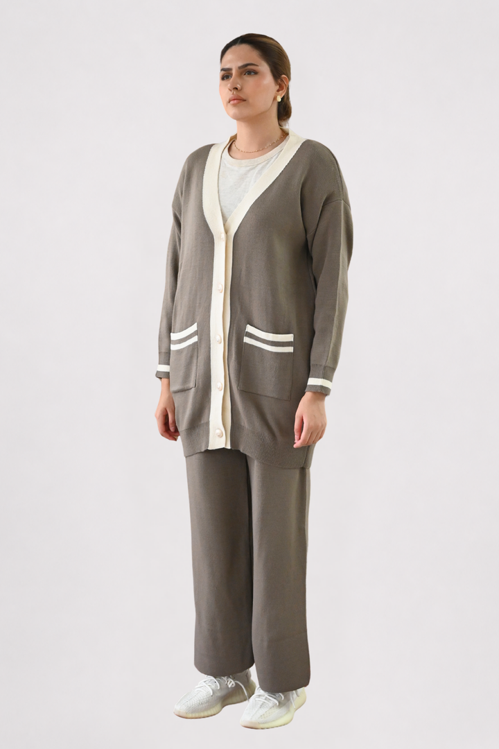 Mocha Contrast Trim Knit Co-ord