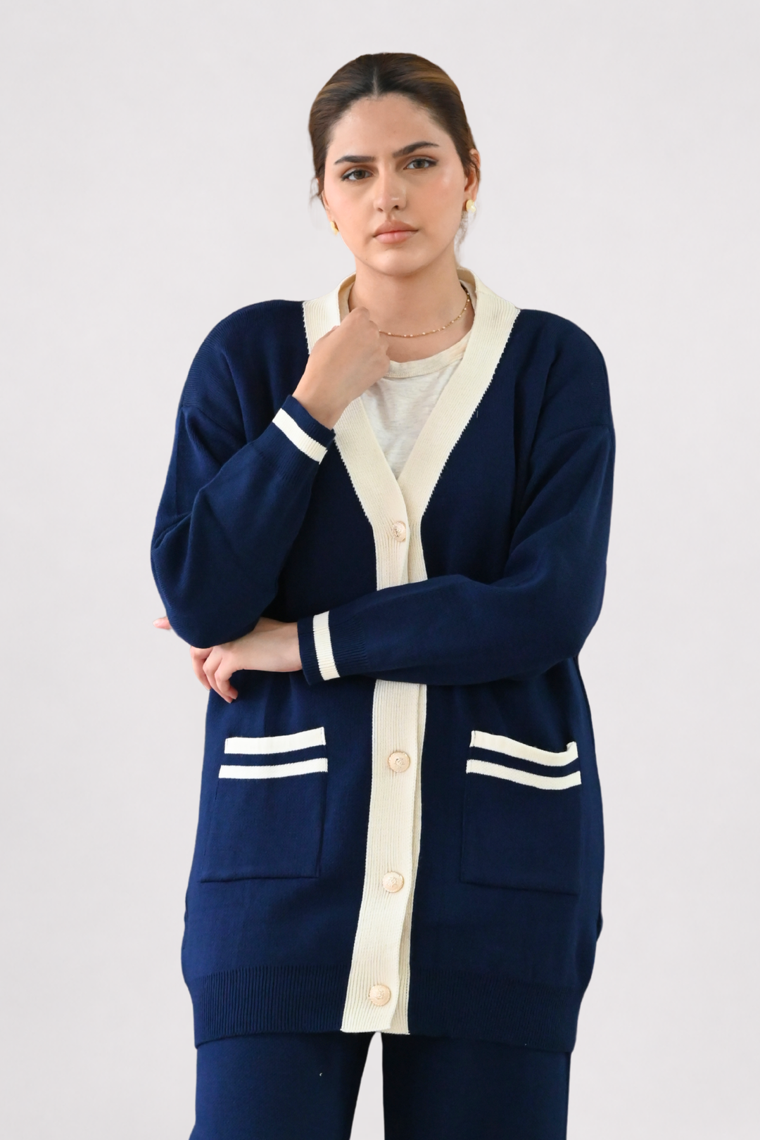 Navy Contrast Trim Knit Co-ord