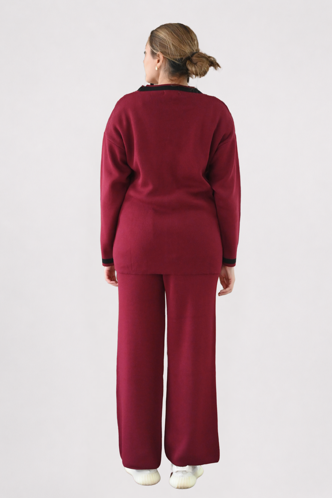 Wine Contrast Trim Knit Co-ord