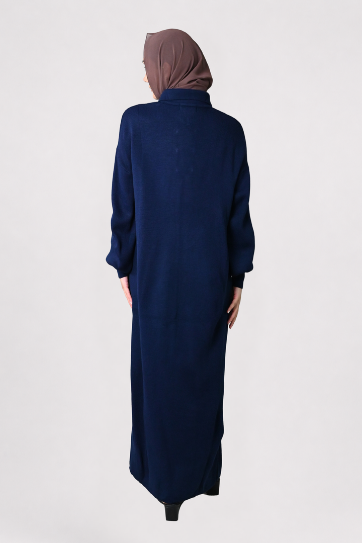 Navy Button Detail Knit Dress