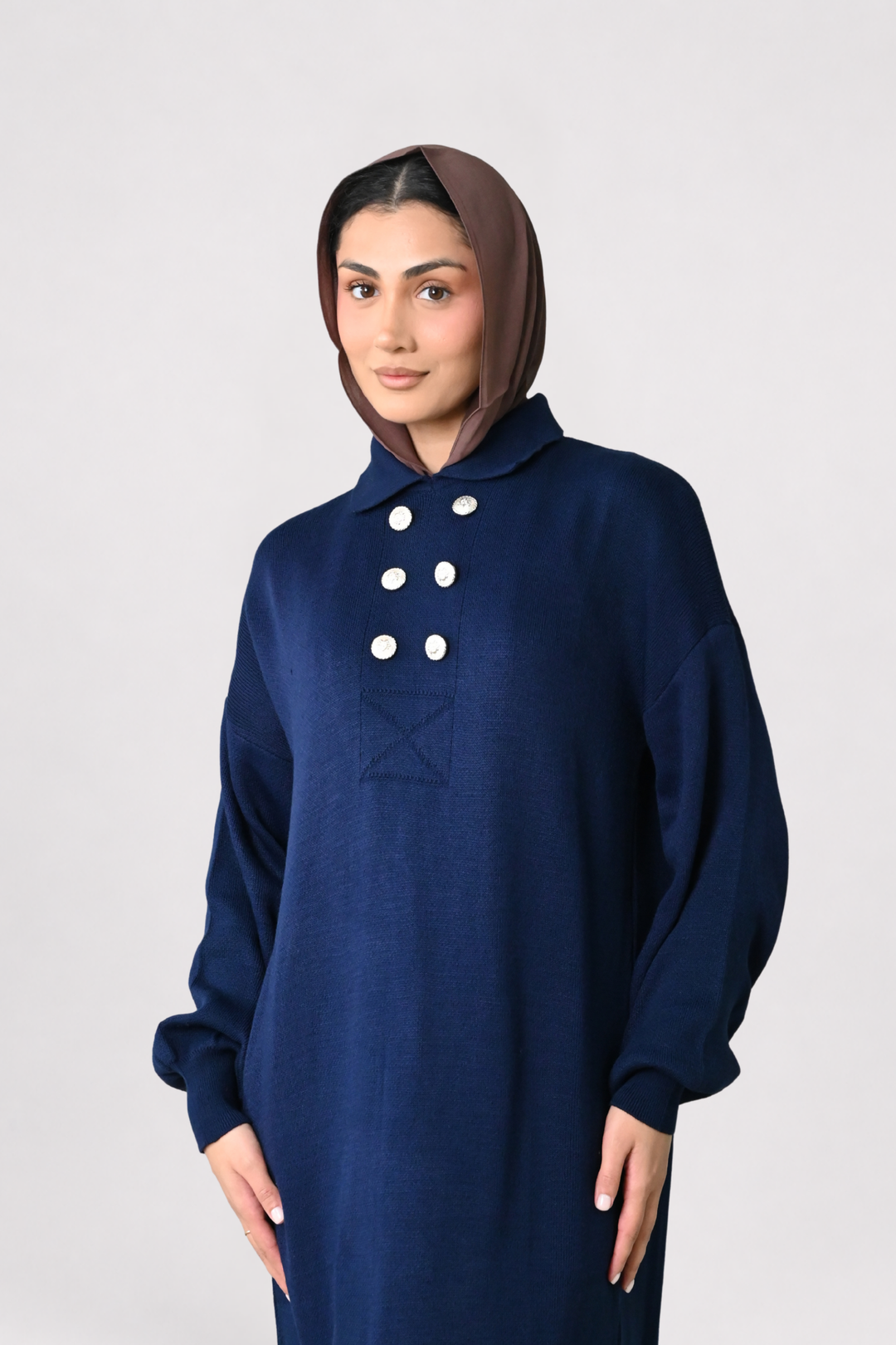 Navy Button Detail Knit Dress