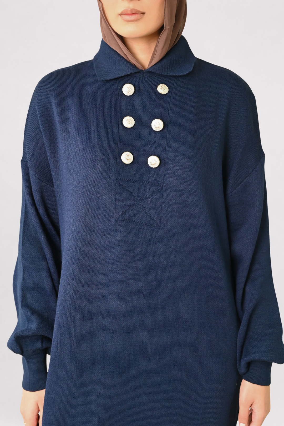 Navy Button Detail Knit Dress