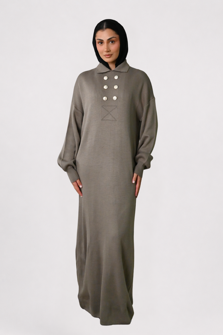 Mocha Button Detail Knit Dress