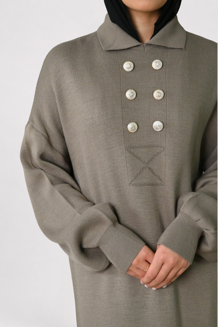 Mocha Button Detail Knit Dress
