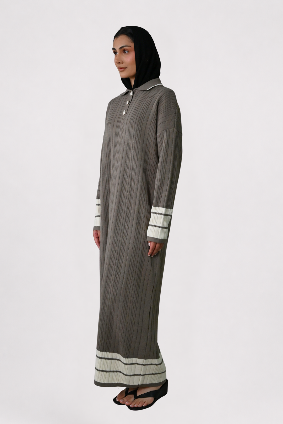 Mocha Contrast Rib Knit Dress