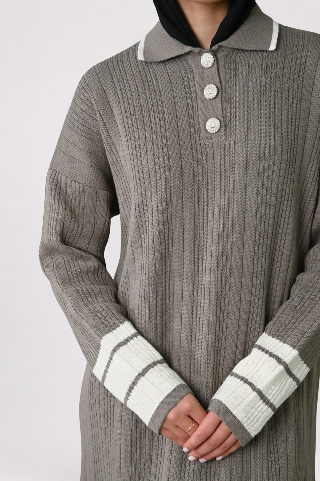 Mocha Contrast Rib Knit Dress