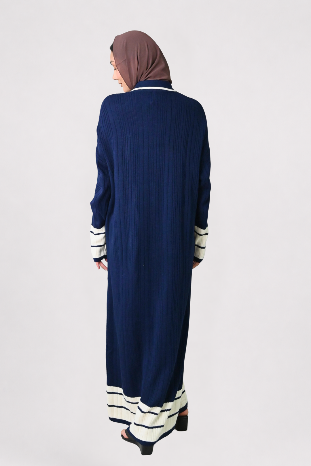 Navy Contrast Rib Knit Dress
