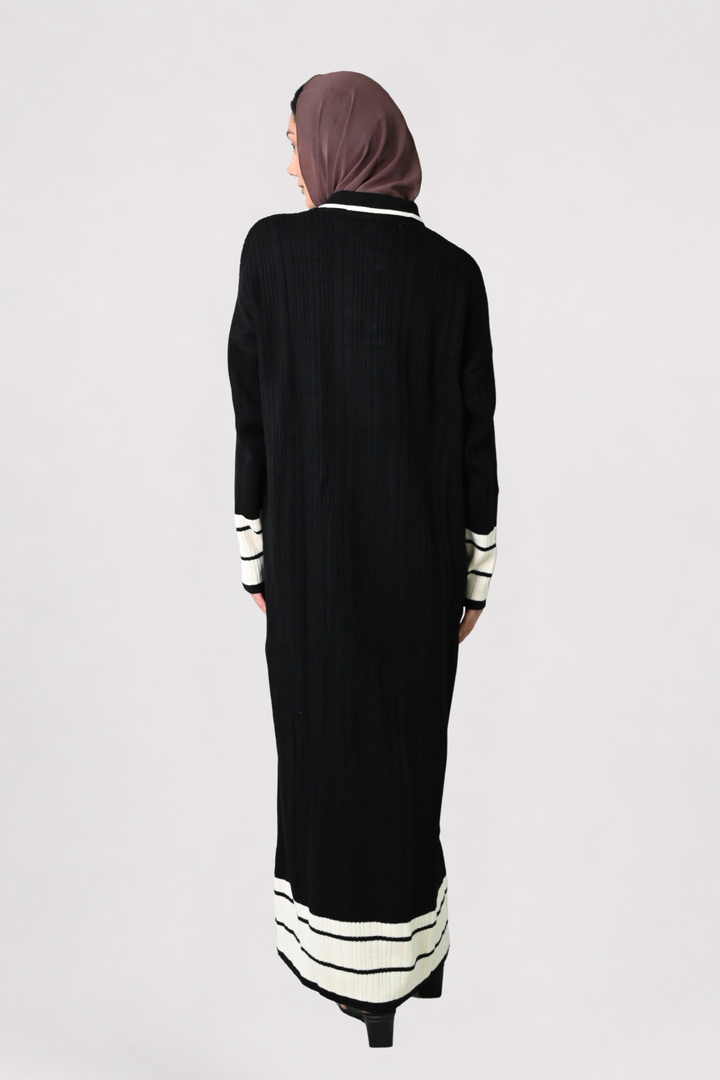 Black Contrast Rib Knit Dress