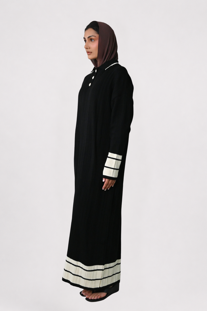 Black Contrast Rib Knit Dress