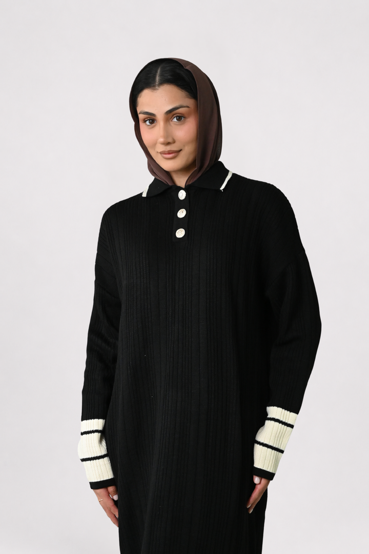 Black Contrast Rib Knit Dress