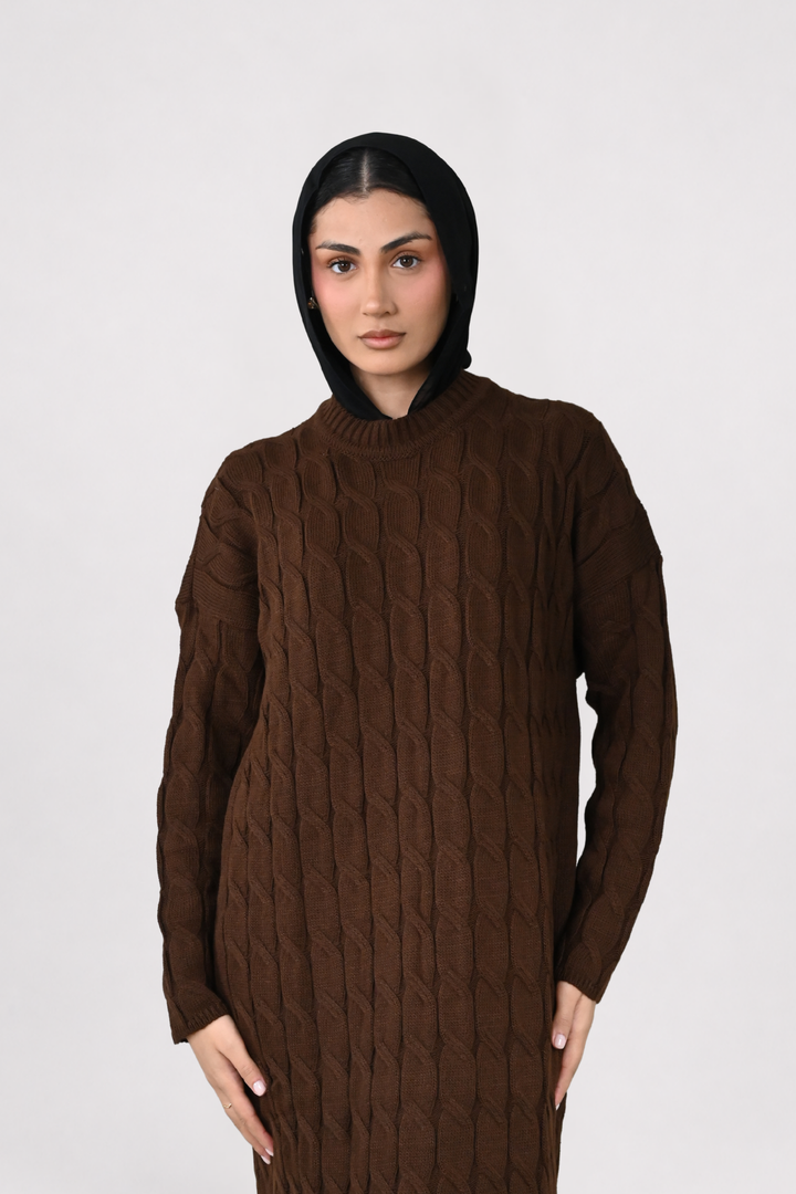 Brown Cable Knit Dress