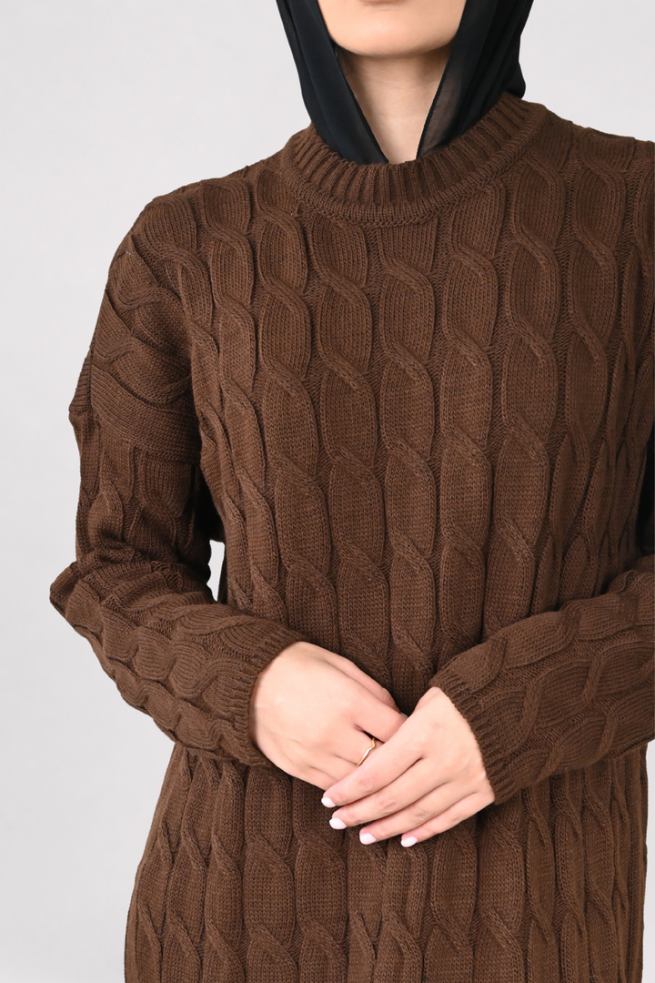 Brown Cable Knit Dress