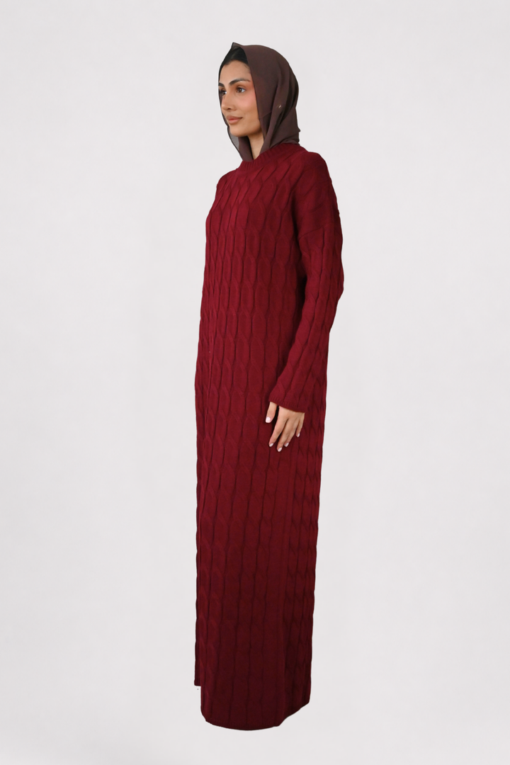 Wine Cable Knit Dress
