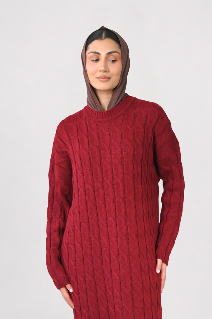 Wine Cable Knit Dress