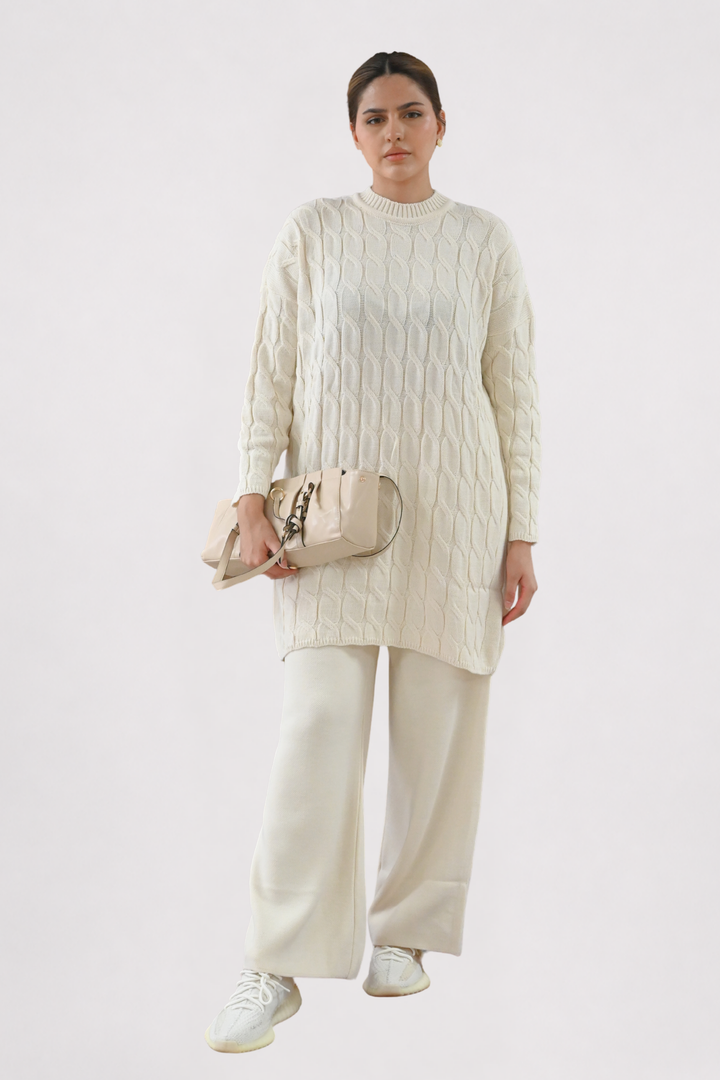 Cream Cable Knit Longline Co-ord