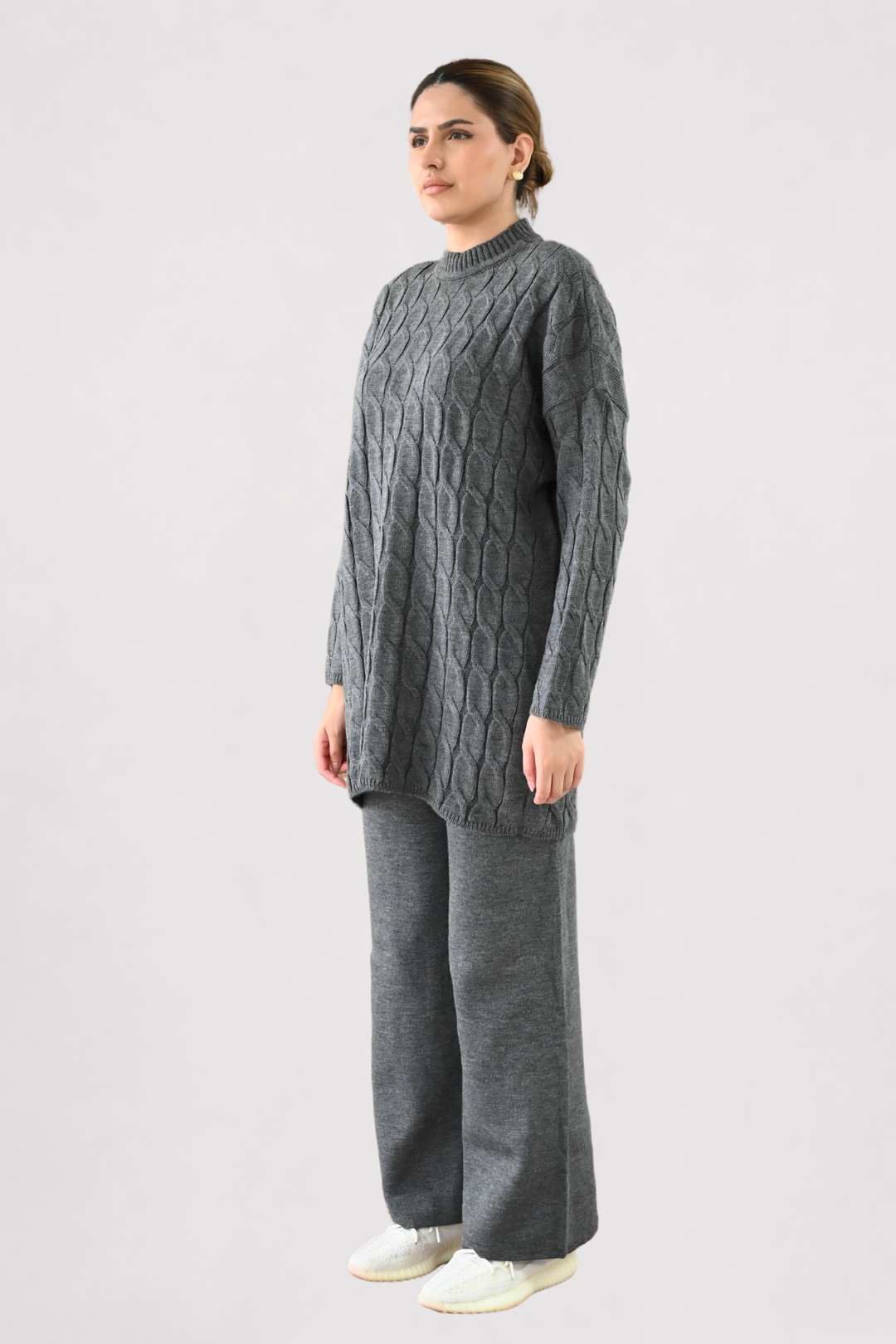 Grey Cable Knit Longline Co-ord