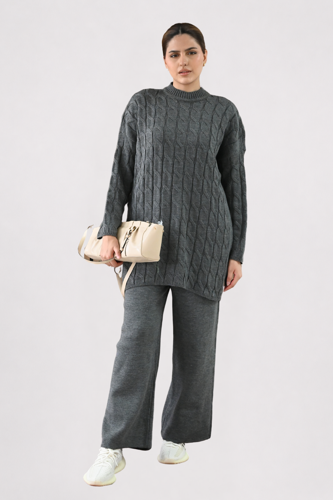 Grey Cable Knit Longline Co-ord