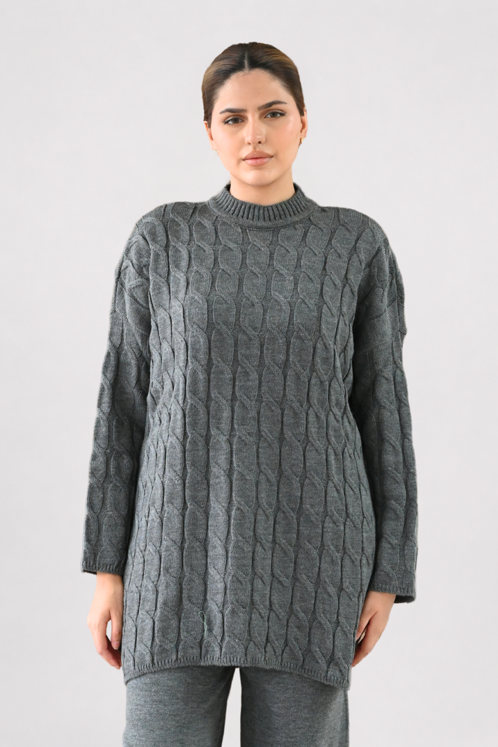 Grey Cable Knit Longline Co-ord
