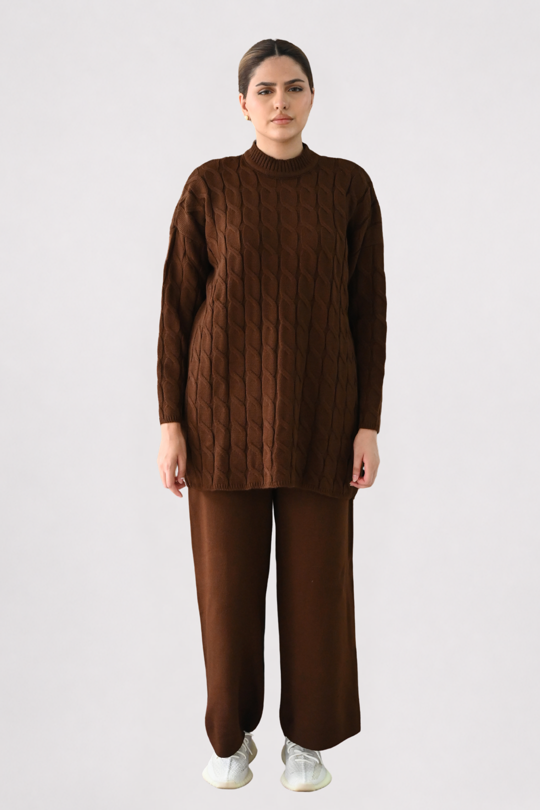 Brown Cable Knit Longline Co-ord