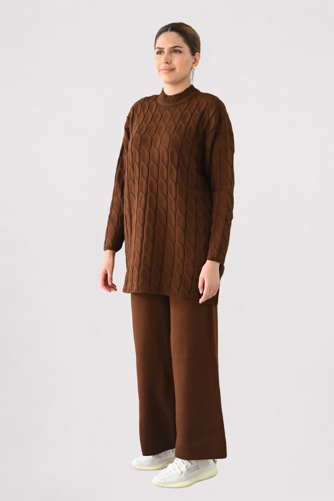 Brown Cable Knit Longline Co-ord
