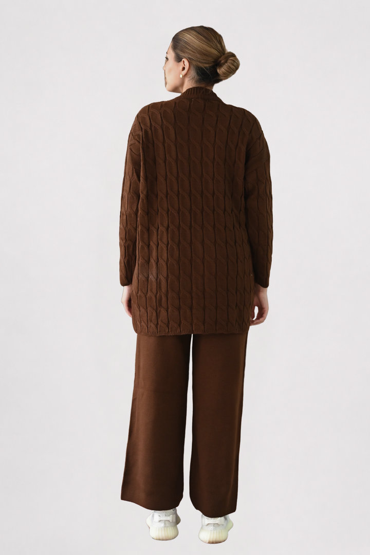 Brown Cable Knit Longline Co-ord