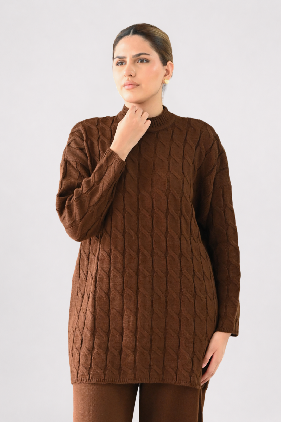 Brown Cable Knit Longline Co-ord
