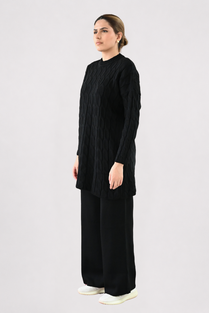 Black Cable Knit Longline Co-ord