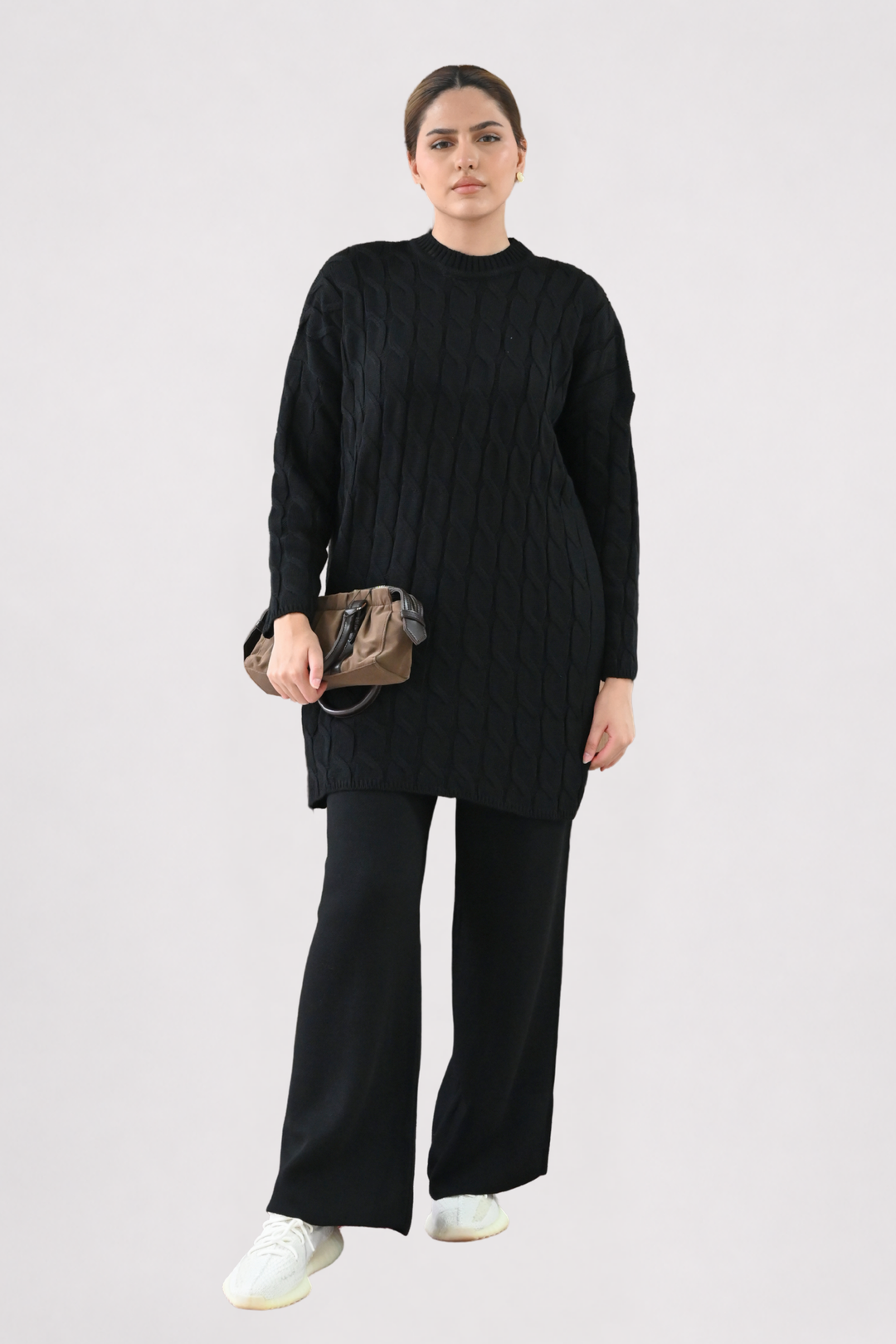 Black Cable Knit Longline Co-ord