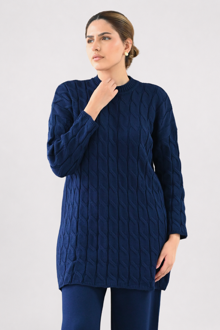 Navy Cable Knit Longline Co-ord