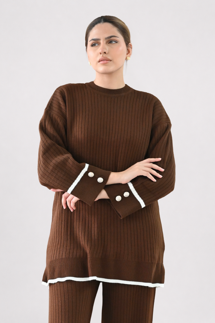 Brown Ribbed Knit Co-ord