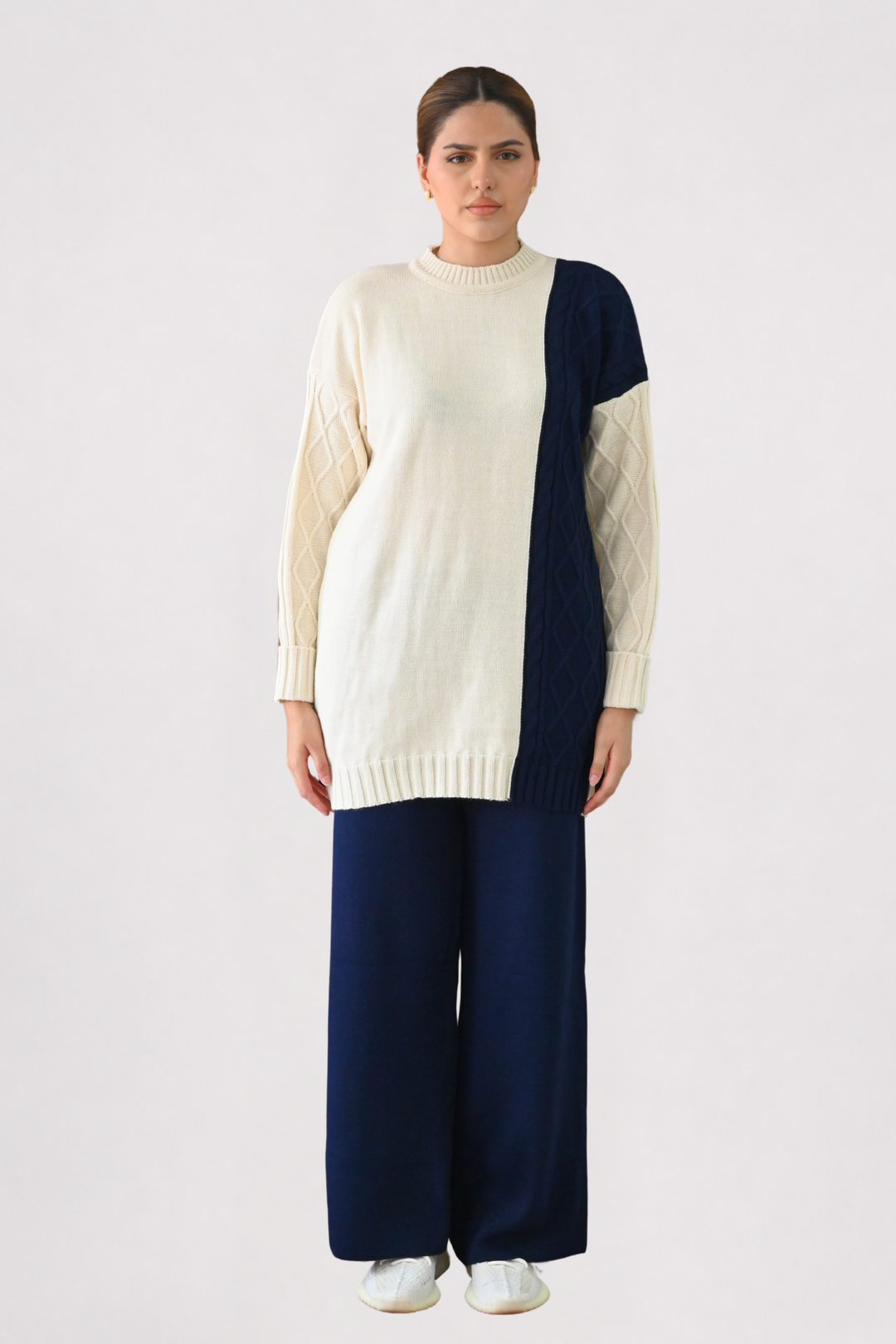 Colour Block Cable Knit Co-ord - Navy