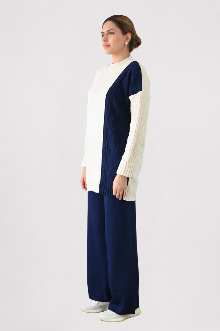 Colour Block Cable Knit Co-ord - Navy