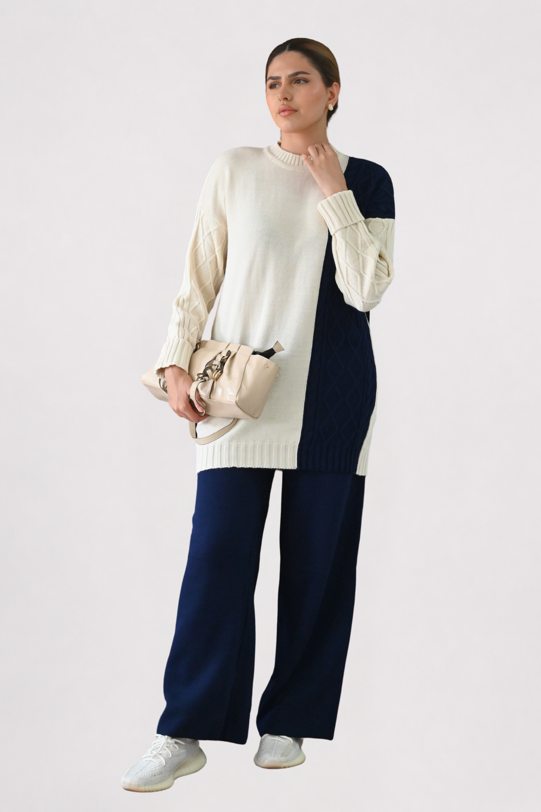 Colour Block Cable Knit Co-ord - Navy
