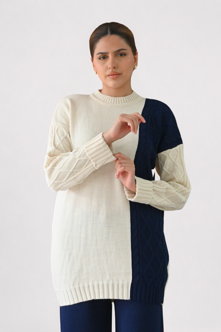 Colour Block Cable Knit Co-ord - Navy