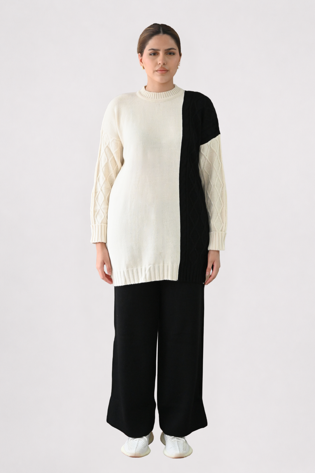 Colour Block Cable Knit Co-ord - Black