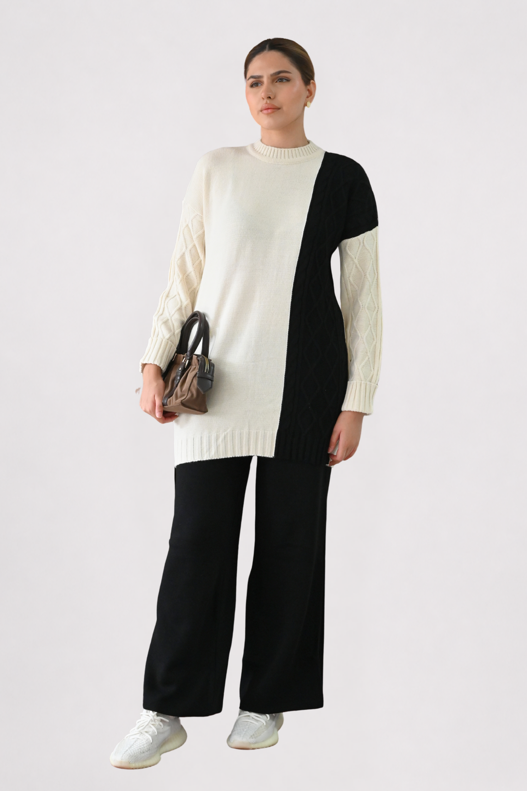 Colour Block Cable Knit Co-ord - Black